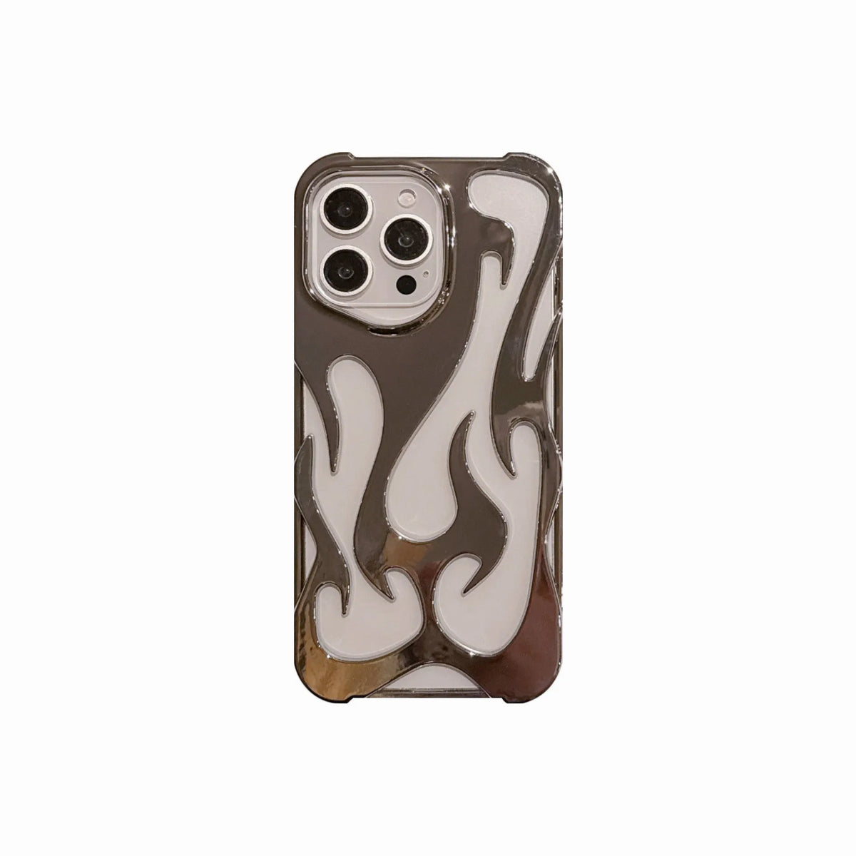 Electroplating hollow flame pattern iPhone case in metallic finish with TPU soft shell protection