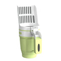 Grey, blue, and green cat litter scoop with integrated waste bin and sheltered lid.