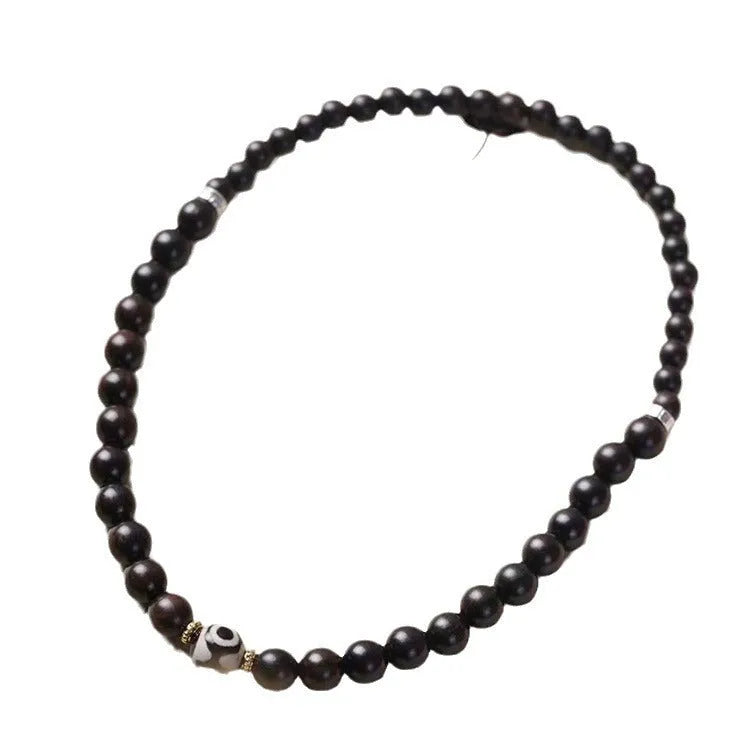 Brown ebony wood Tibetan bead bracelet with two circles of 8mm beads