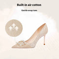Champagne gold pointed toe high heels with stiletto heel in slip-on princess style