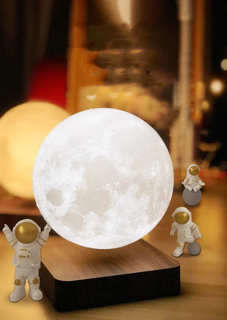Maglev floating planet night light with moon, earth, and astronaut decorations illuminated by LED