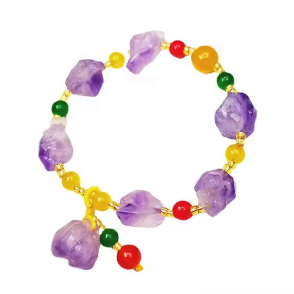 Purple amethyst bracelet with natural-shaped beads and fu character element detail