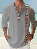 Thin striped Hawaiian shirt with digital bamboo linen pattern on polyester fabric