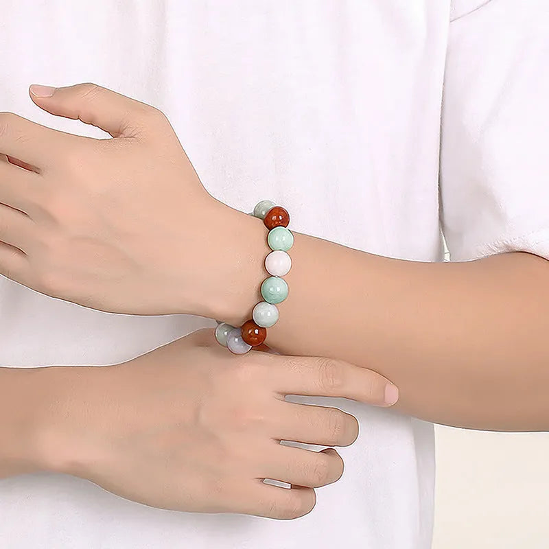 Women's natural Myanmar jade bracelet with three-colour 13mm beads and certificate