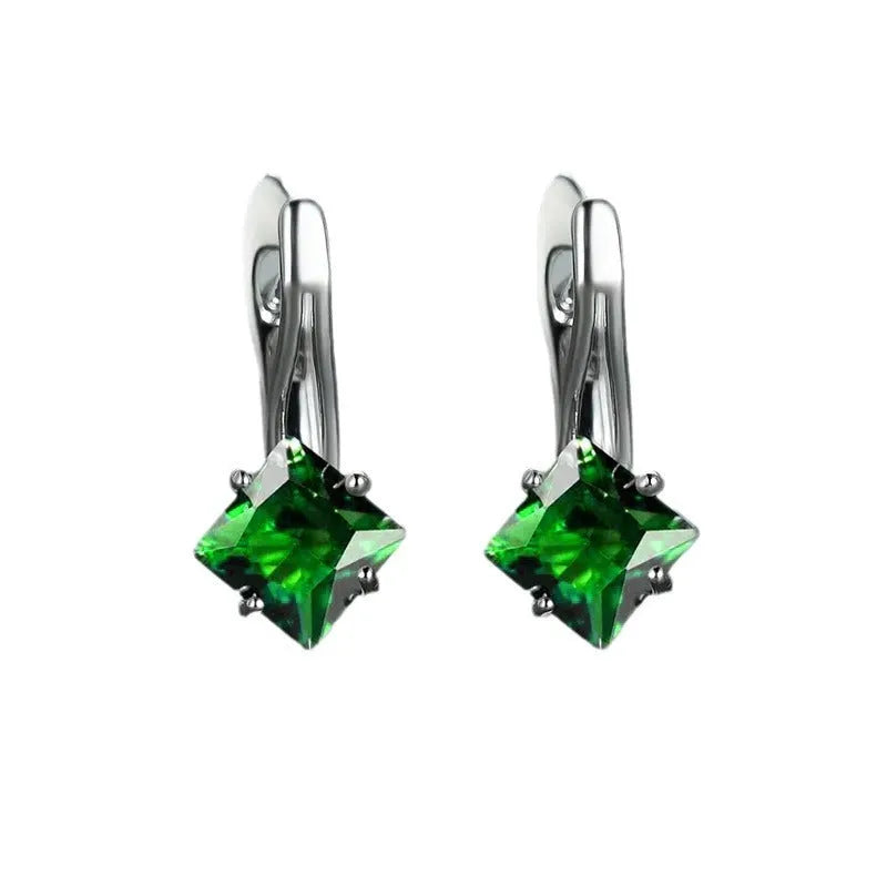 Copper women's earrings with diamond design and inlaid zircon stones in three colour options