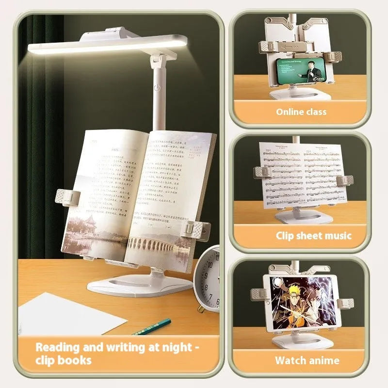 Adjustable LED desk lamp with bookshelf design for reading and study tasks
