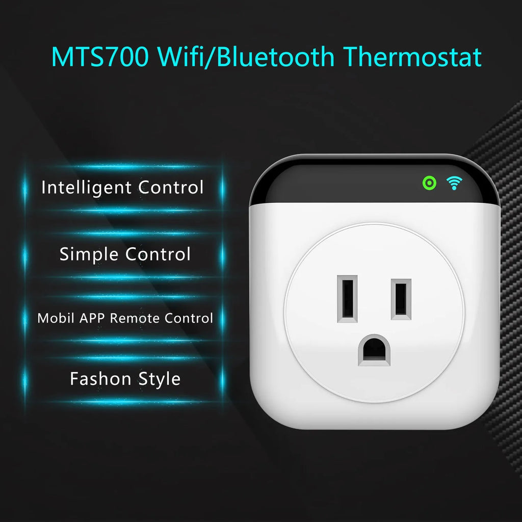 White Tuya WiFi smart temperature control socket with temperature sensor probe for US electrical outlets