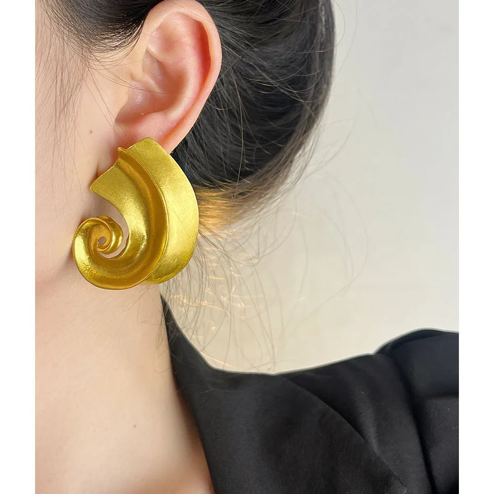 Gold and silver retro geometric ear studs with 5cm triangle design