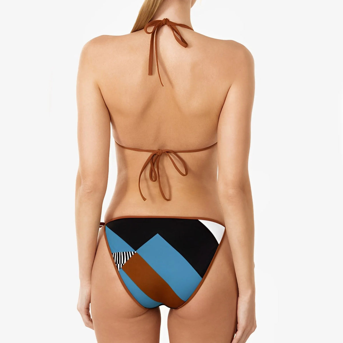 Women's skinny print split swimsuit bikini with backless design and polyester fabric