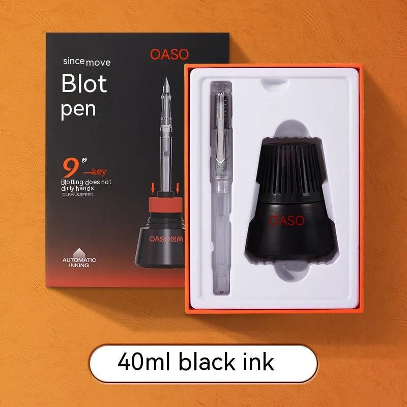Student automatic suction pen set with plastic shell, refillable ink feeder, and choice of 0.38mm or 0.5mm pen heads