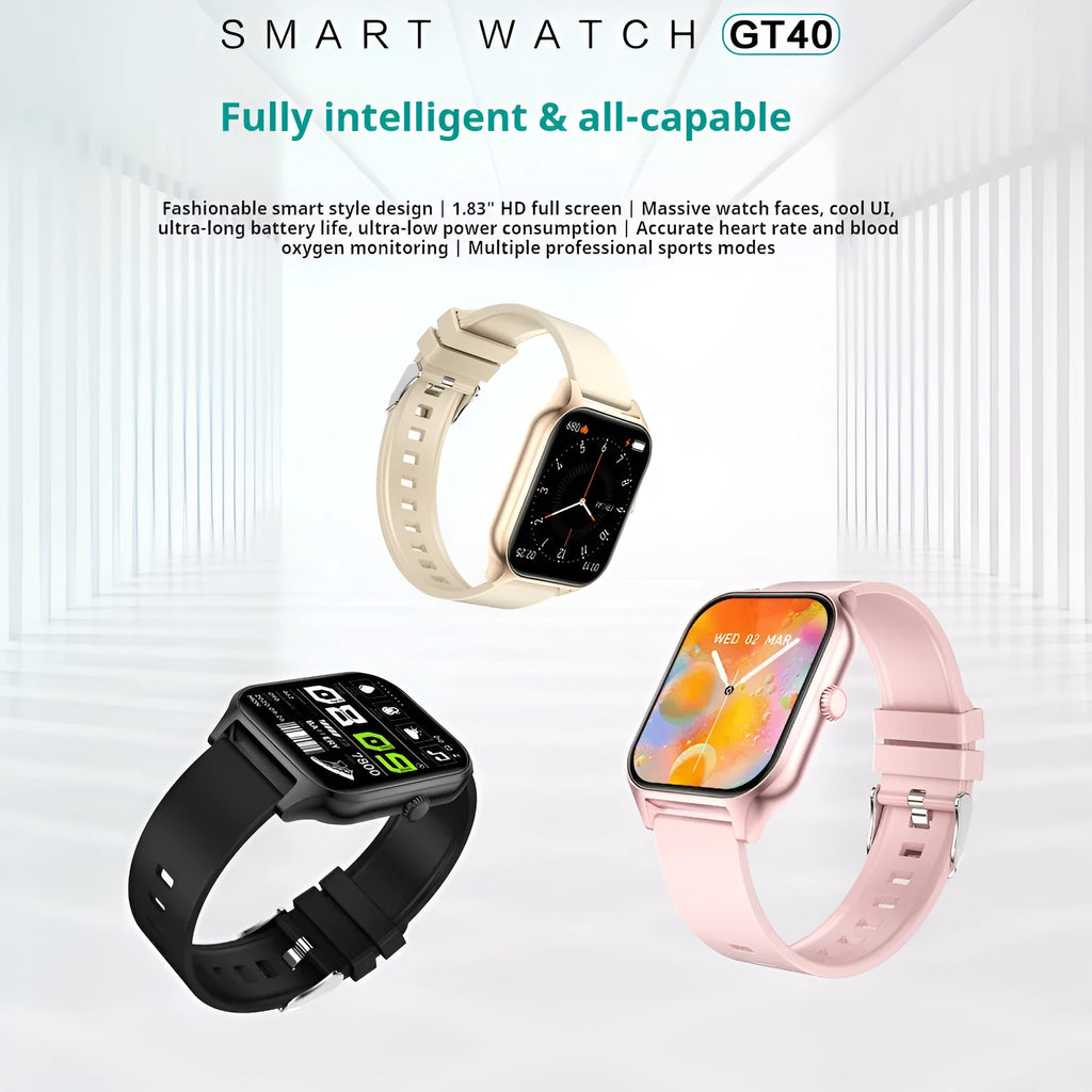 Multi-sport smart watch with custom dial, 12mm alloy case, in rose gold, black, silver or gold, supplied in a gift box