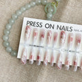 Antique swan relief embroidery press-on nail tips, 40pcs set in SMSXS, with matte or glossy finish options.