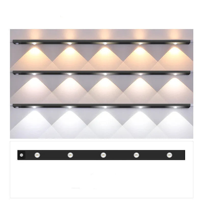 Rechargeable Cat's Eye Hill corrugated LED light strip in black, showing magnetic mount and hill projection light effect.