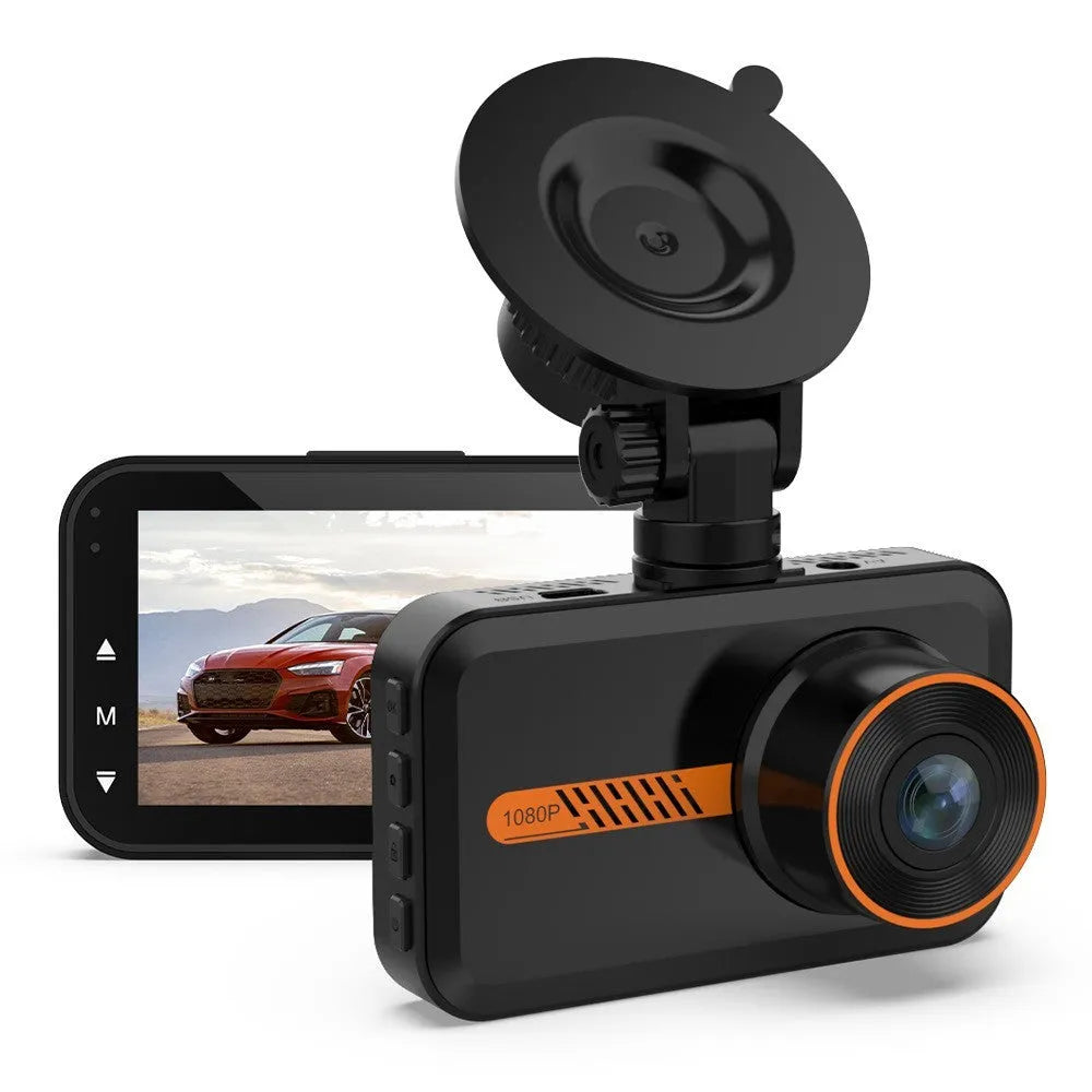 ThiEYE front and rear car dash cam with 3-inch screen, suction mount, and separate waterproof rear camera