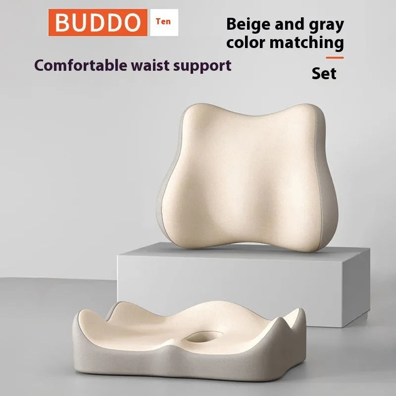 Office seat cushion with memory foam filling for waist support in various solid colour options
