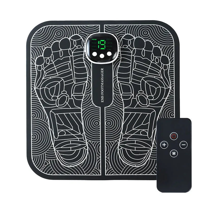 Blue rechargeable foot reflexology massage mat with remote control and USB cable