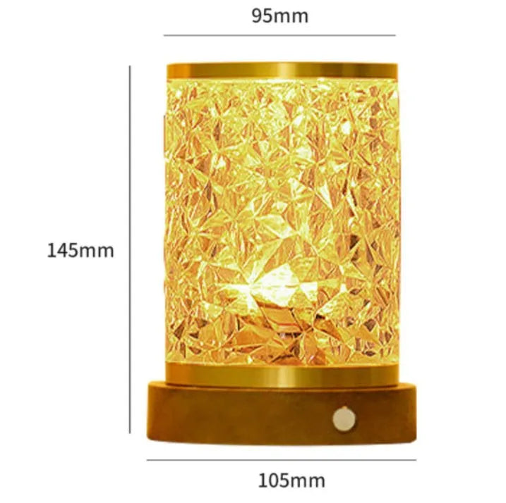 Rotating water ripple night light with acrylic housing on solid wood base showing touch control