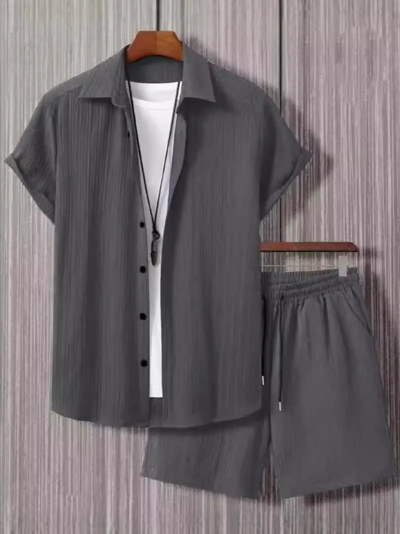 Men's short sleeve suit jacket and shorts set in neutral colour options