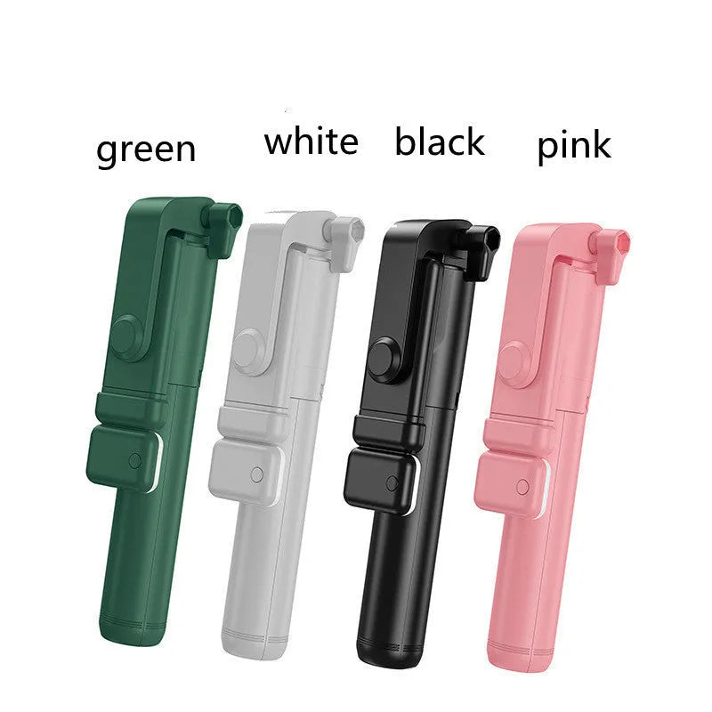 Aluminium Bluetooth selfie stick and tripod phone holder in black, pink, green, or white.