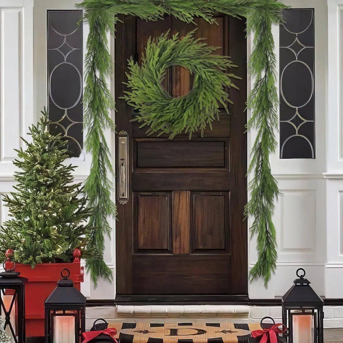 PE plastic American country style garland for front doors, 60cm long with plastic foliage