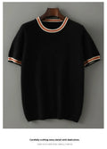 Men's grey short sleeve round neck wool sweater laid flat