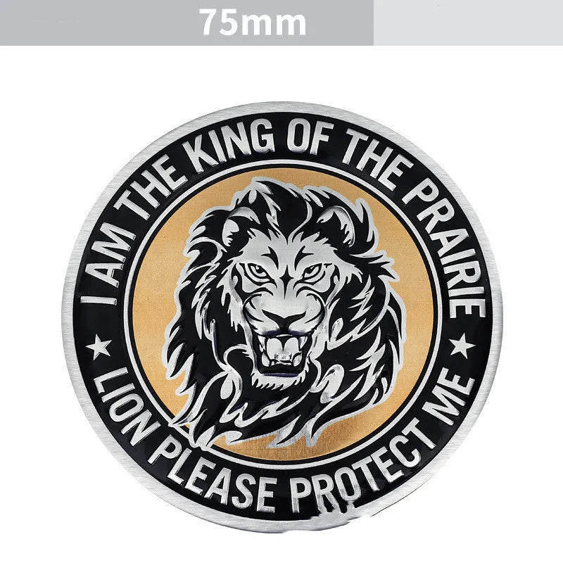 Aluminium car body sticker showing lion, eagle, wolf head, and tiger design options for vehicle exterior.