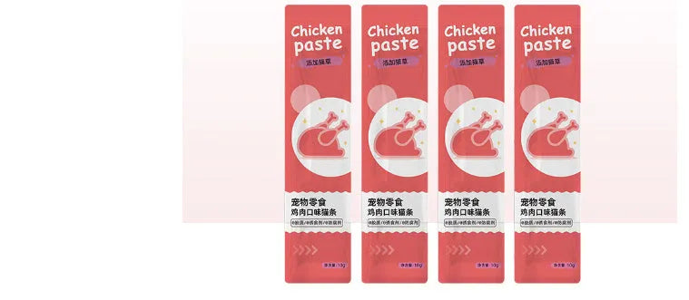 Pack of 10 cat strip snacks for kittens in four different flavours