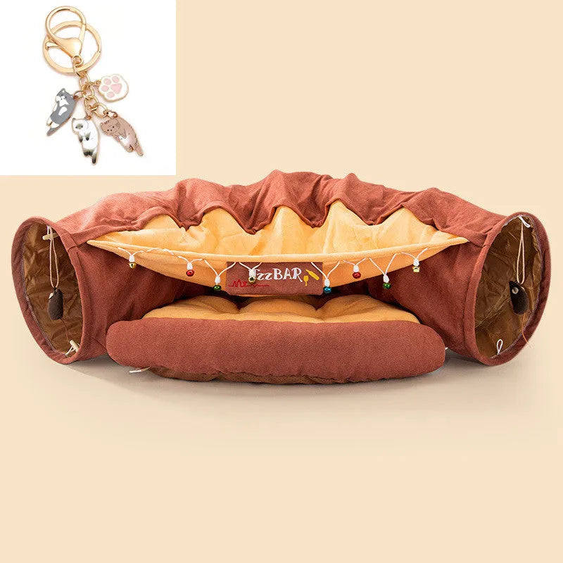 Collapsible cloth cat tunnel in four colour options measuring 45 by 50 by 22 centimetres