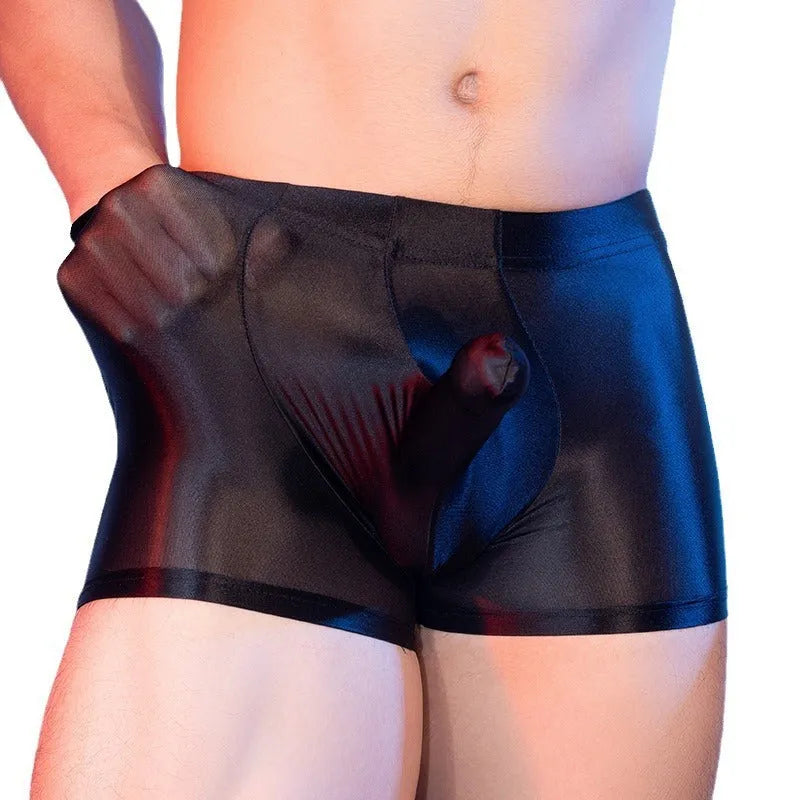 Red men's boxers with elephant nose animal print pattern and seamless construction