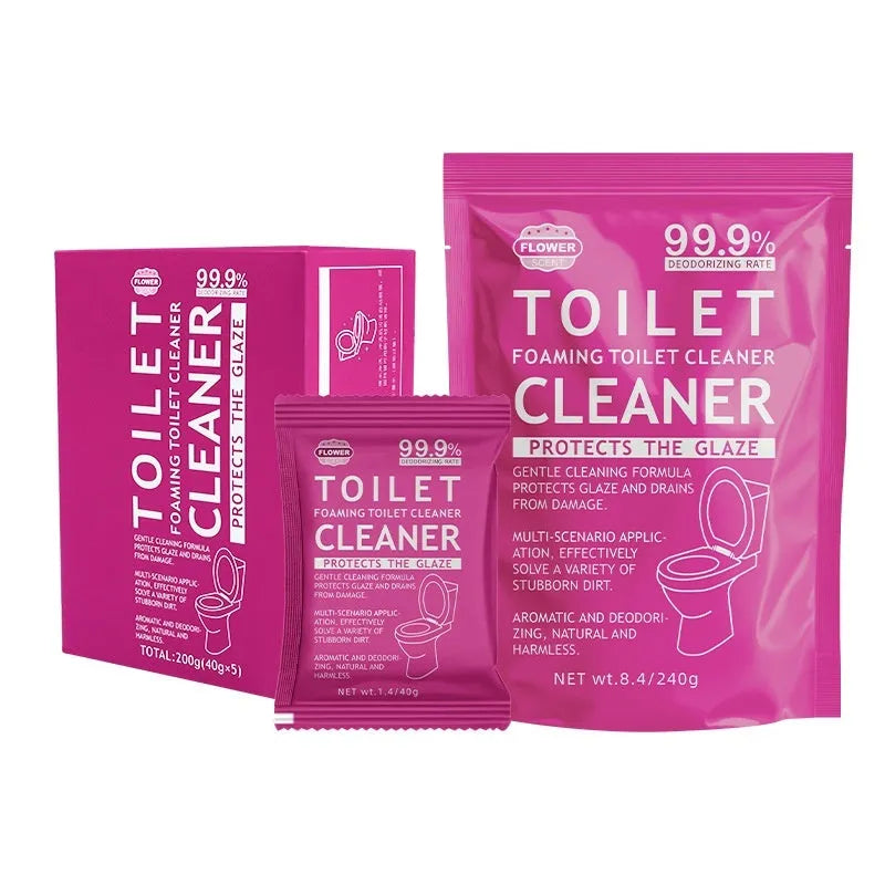 Toilet bubble powder for descaling in blue ocean or pink floral scent, 240g bag or 5x40g sachets box.