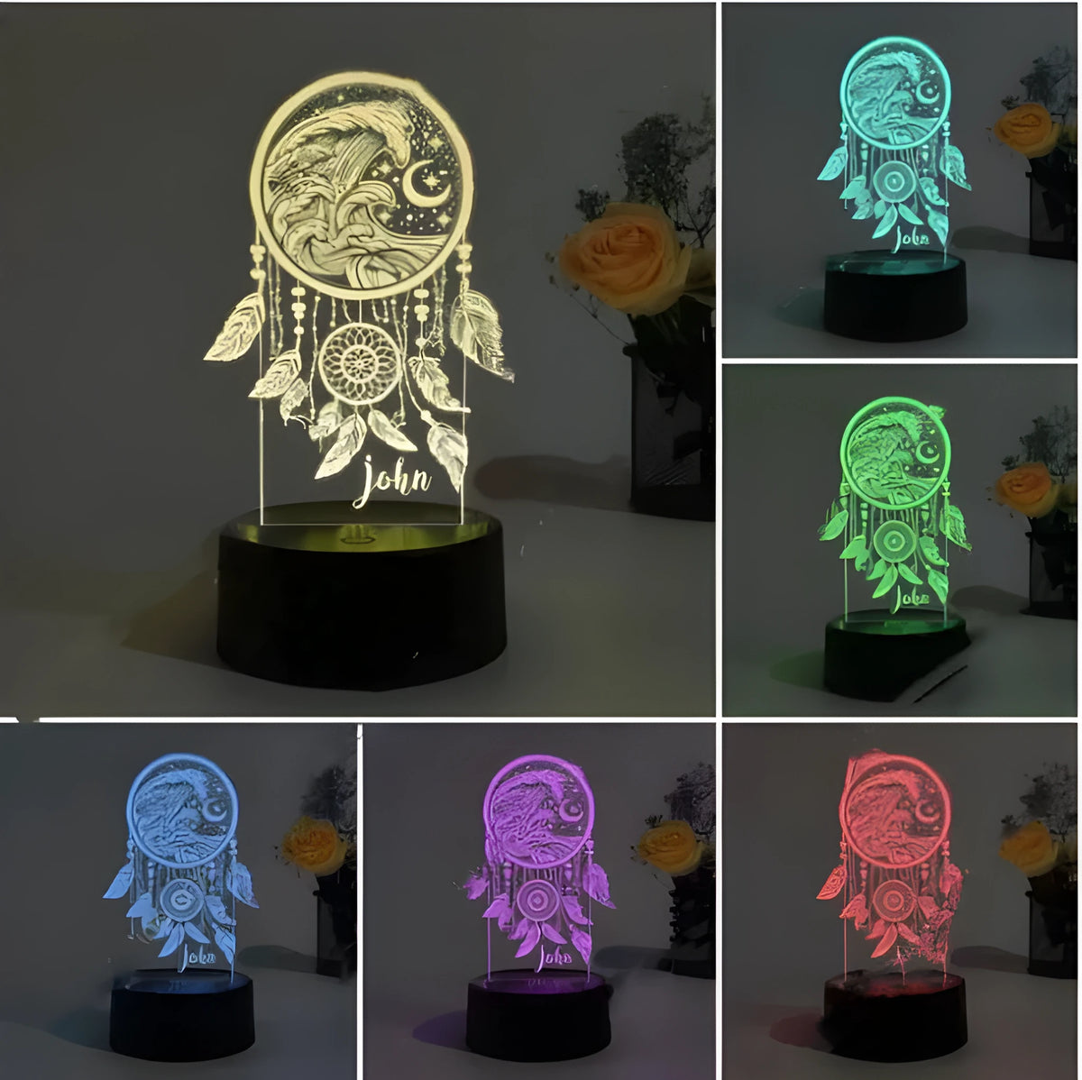 Black base dream catcher night light with colourful touch controls and remote
