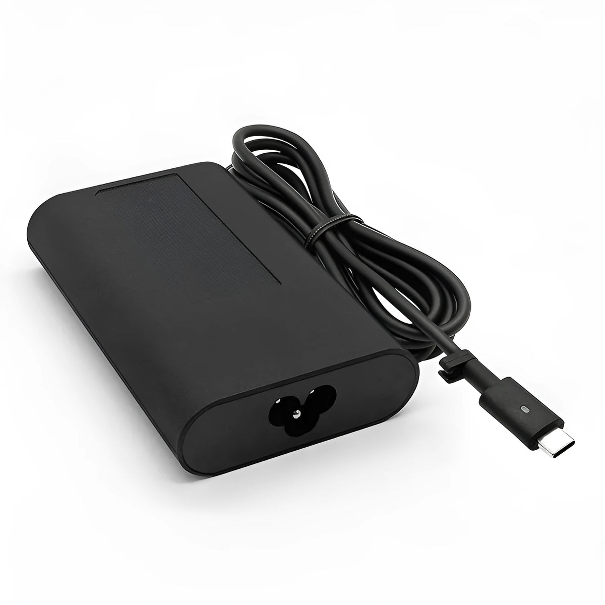 Black oval USB-C 65W laptop power adapter with international plug compatibility
