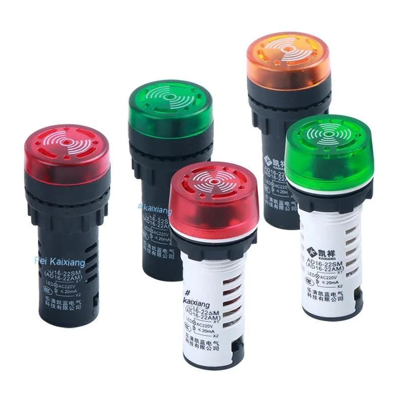 AD16-22SM LED flashing sound and light buzzer with 22mm mounting diameter for industrial control panel alarm signaling in red green and yellow