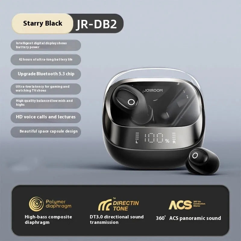 Dawn White wireless in-ear Bluetooth headphones with charging case on a neutral background
