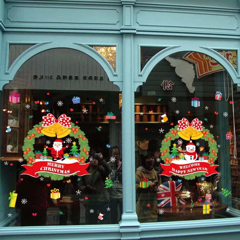 Two large colourful cartoon-patterned electrostatic PVC wall stickers for window decoration.