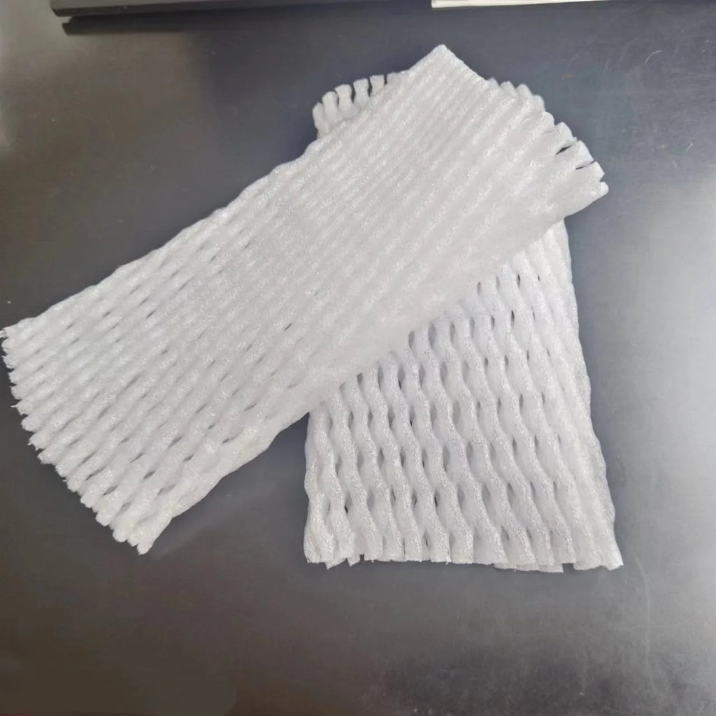 White foam net sleeve for protecting apples pears peaches and citrus fruit from bruising