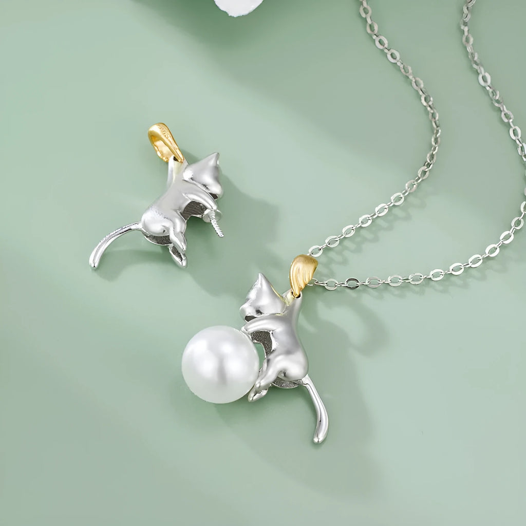 925 sterling silver clavicle chain necklace with cat motif design and electroplated finish