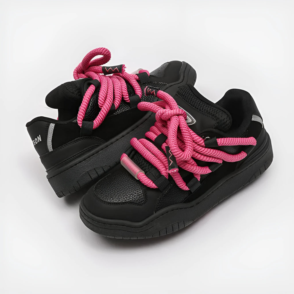 Unisex thick sole casual sneakers in denim blue with lace-up front and round toe