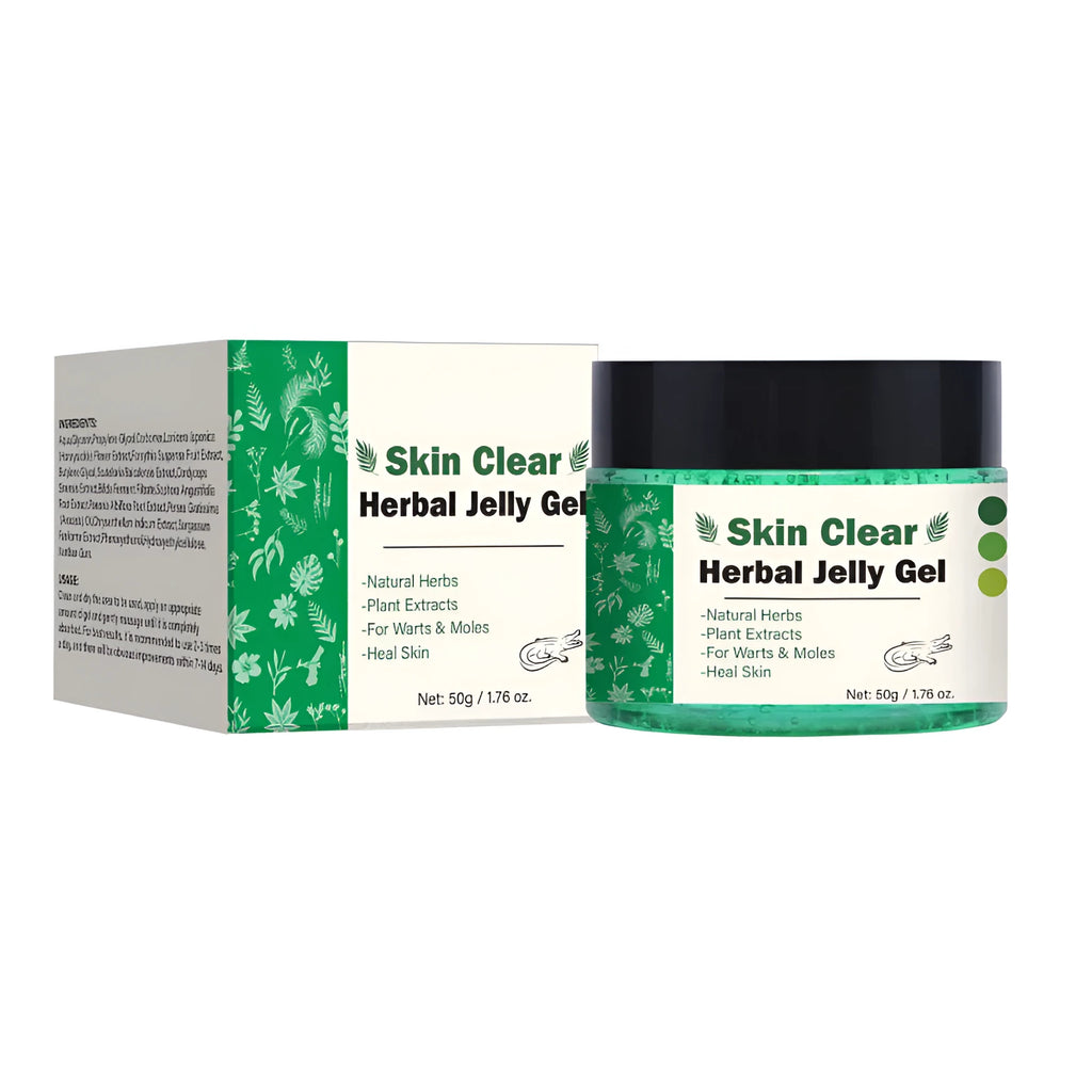 Clear herbal gel in 50g jar with transparent formula for skincare and makeup base
