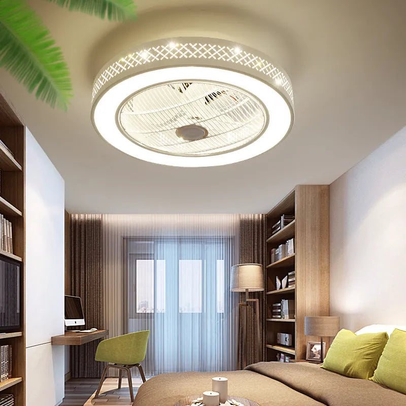 55cm diameter LED ceiling fan light with metal blades and integrated chandelier in pastoral style