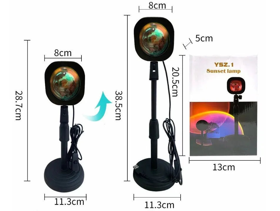 Rechargeable rainbow projection lamp showing sunset red colour effects