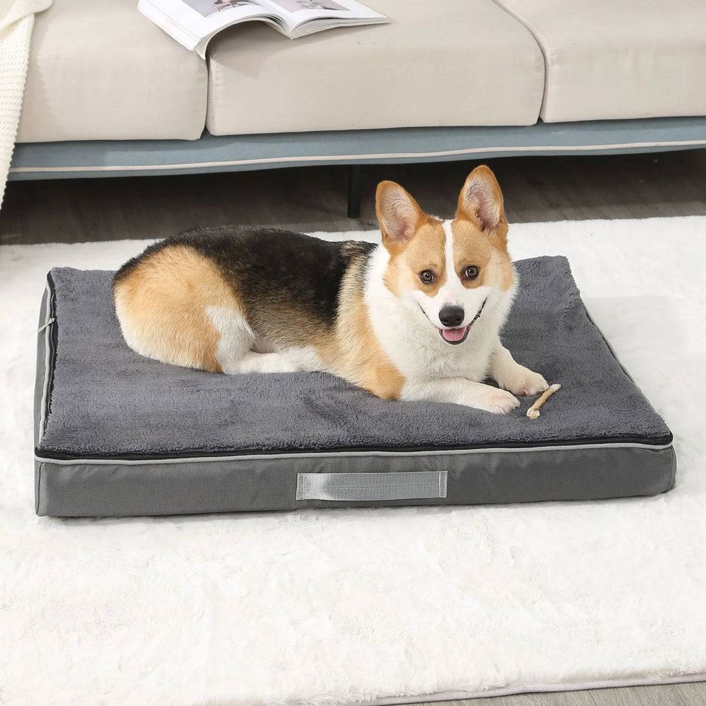 Removable washable memory sponge dog mat in khaki colour with thick 10cm cushion