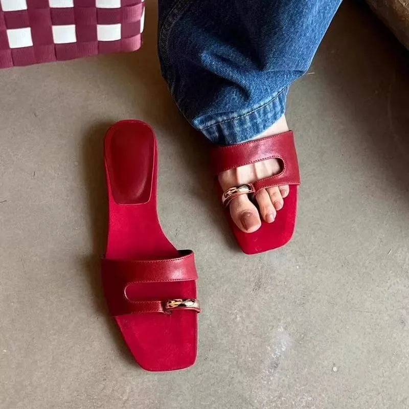 Leather and rubber square toe outdoor slippers shown in available colours