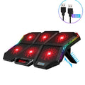 Black and red notebook radiator with six cooling fans for laptops