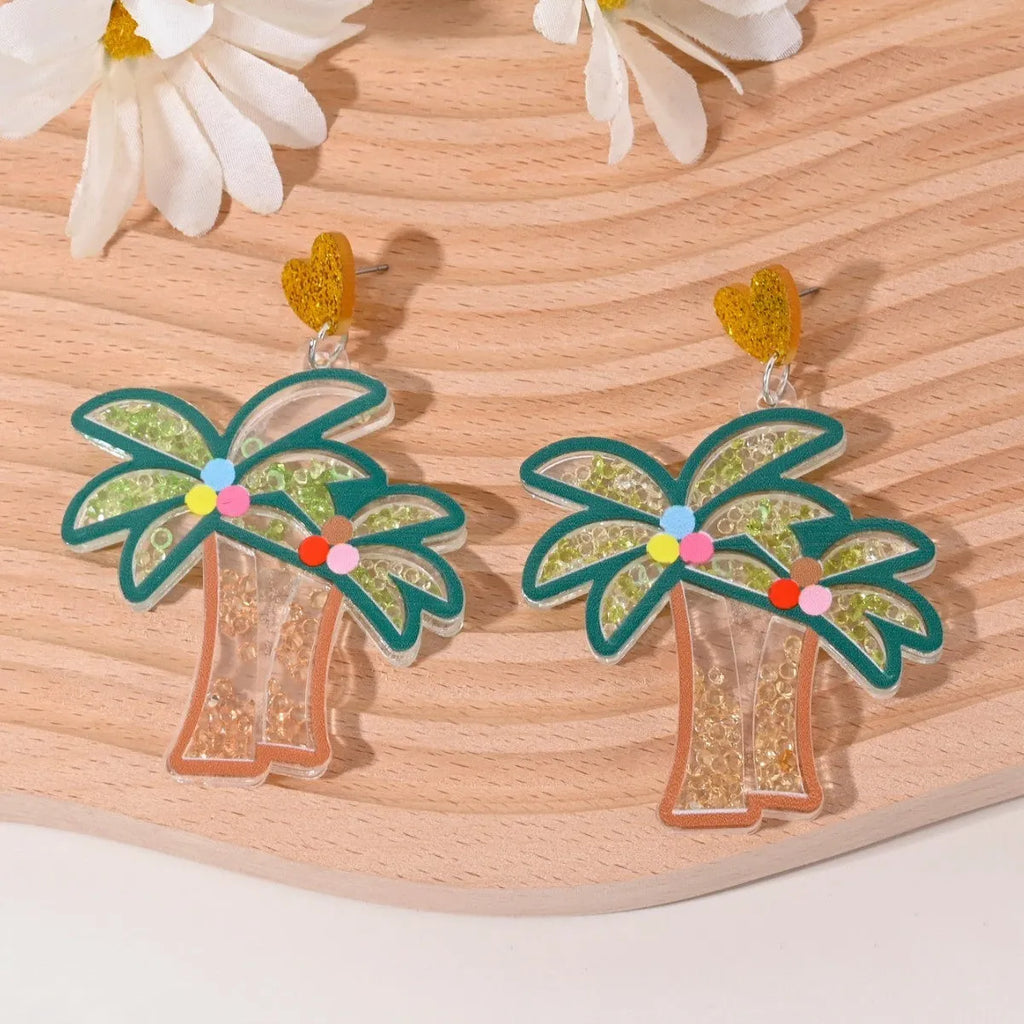 A pair of acrylic earrings shaped like a cherry, strawberry, watermelon, pineapple, coconut cake, or ice cream.