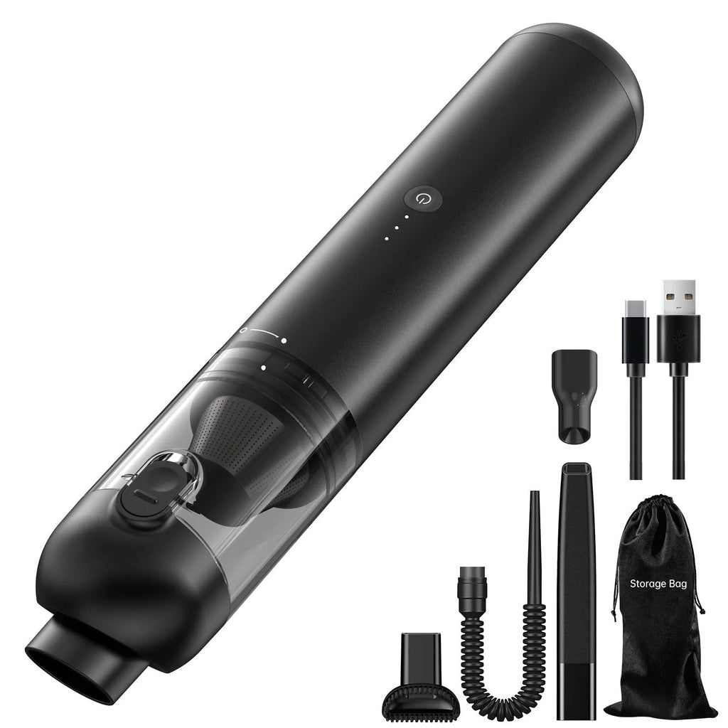 Wireless handheld vacuum and dust blower in black, silver or green with five attachments and data cable