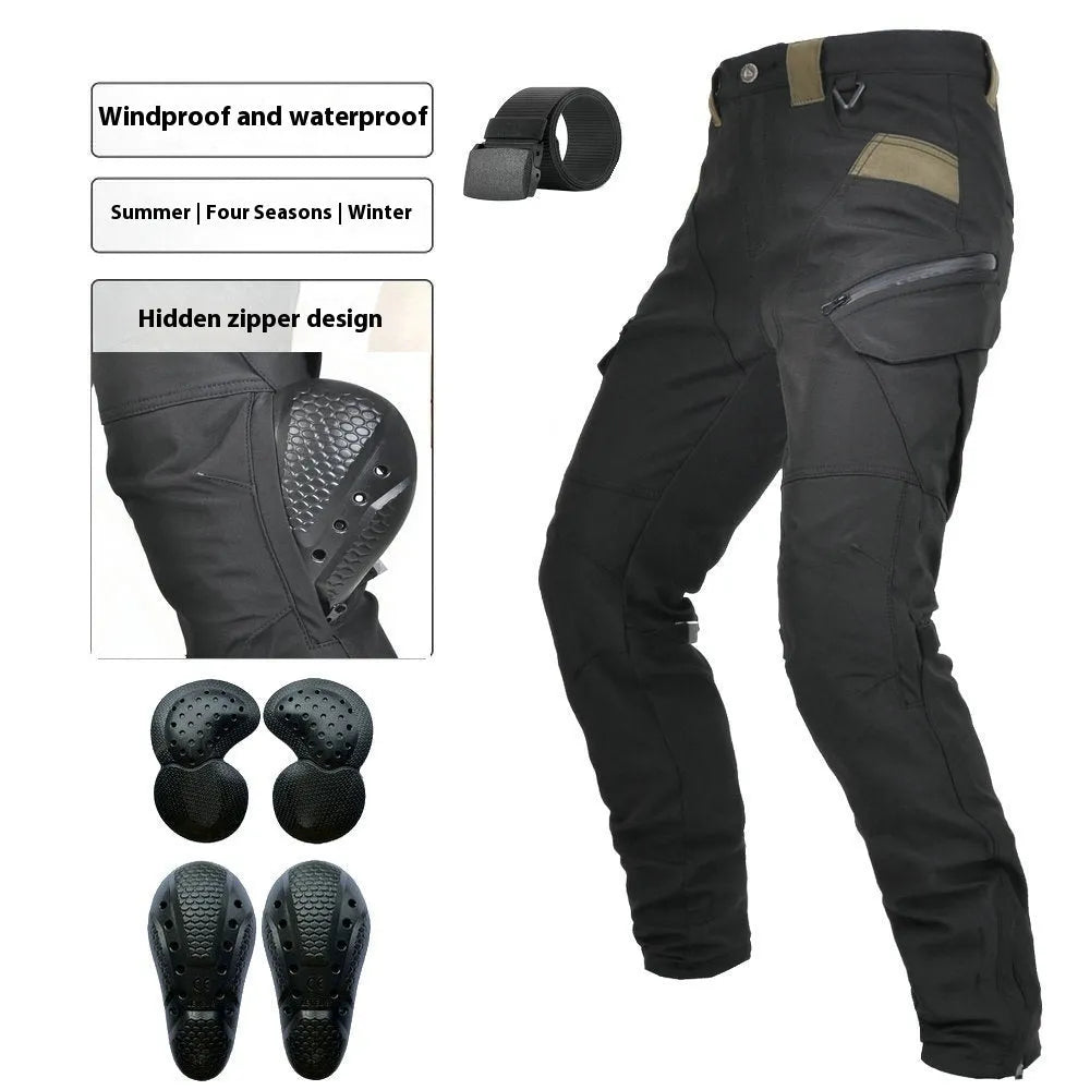 Men's waterproof motorcycle cycling pants with protective gear in black or green colour options