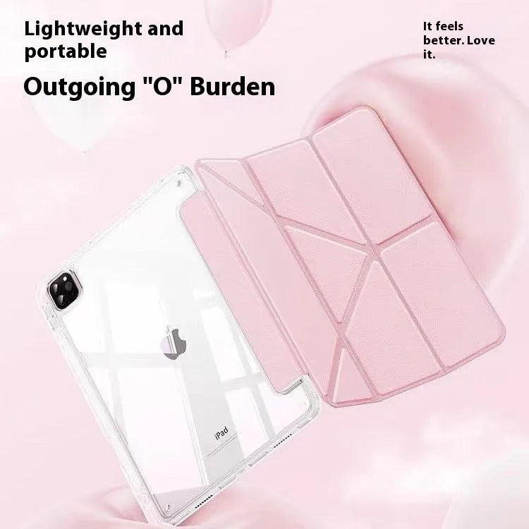 Transparent acrylic iPad protective cover with a folded-out stand in Light Purple colour.