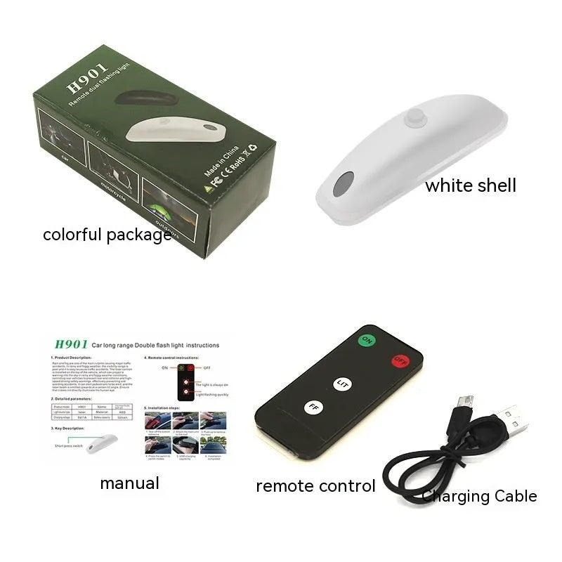 Car remote control strobe light with charging cable and manual for rain fog safety