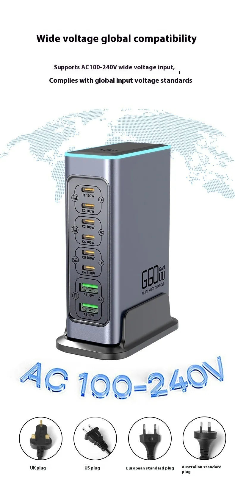 660W Gallium Nitride desktop fast charger with Type-C port on a desk